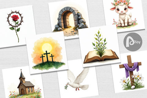 Digital Paper Spiritual Easter Lilies and Crosses Watercolor Digital Pattern artnoy 