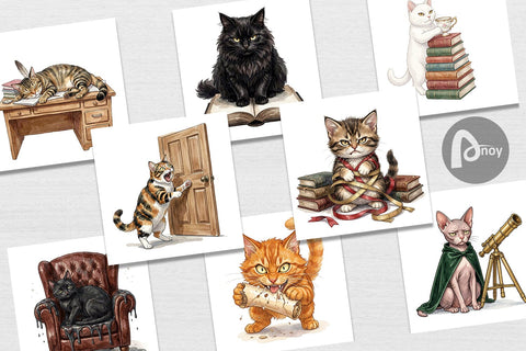 Digital Paper Spiteful Cat Dark Academia Watercolor Digital Pattern artnoy 