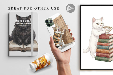 Digital Paper Spiteful Cat Dark Academia Watercolor Digital Pattern artnoy 