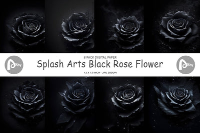 Digital Paper Splash Black Rose Flower Digital Pattern artnoy 
