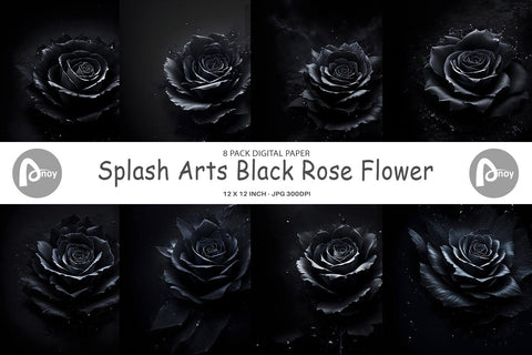 Digital Paper Splash Black Rose Flower Digital Pattern artnoy 