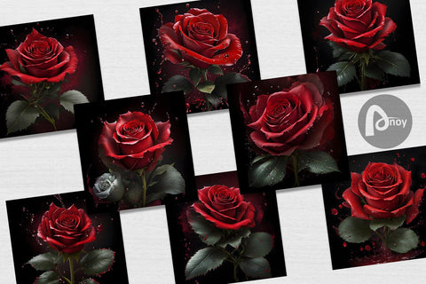 Digital Paper Splash Red Rose Flower Digital Pattern artnoy 