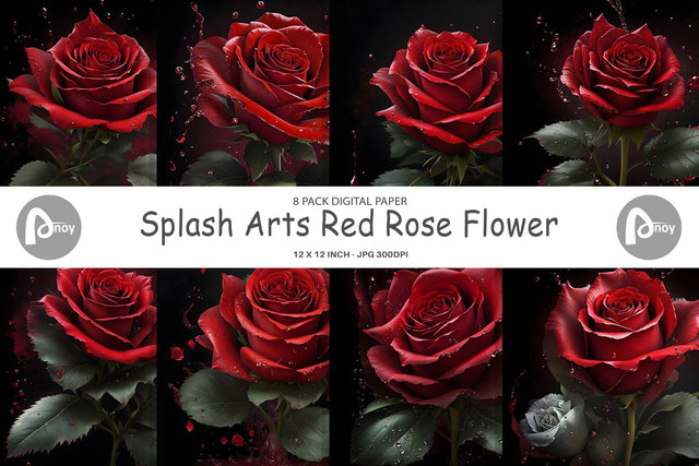 Digital Paper Splash Red Rose Flower Digital Pattern artnoy 