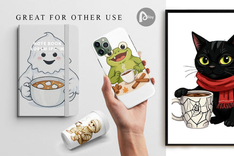 Digital Paper Spooky Coffee Sips Digital Pattern artnoy 