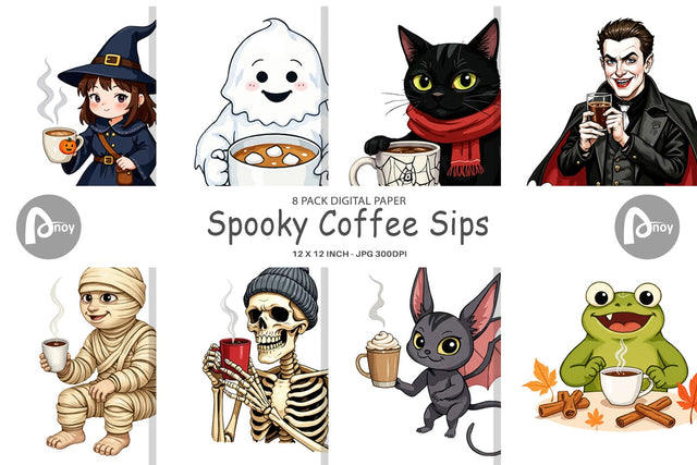 Digital Paper Spooky Coffee Sips Digital Pattern artnoy 