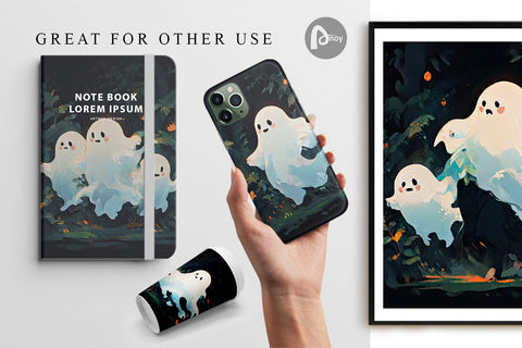 Digital Paper Spooky Halloween Ghosts Digital Pattern artnoy 