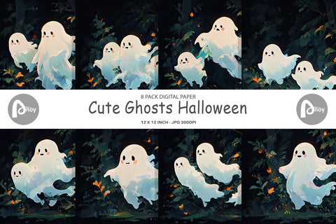 Digital Paper Spooky Halloween Ghosts Digital Pattern artnoy 