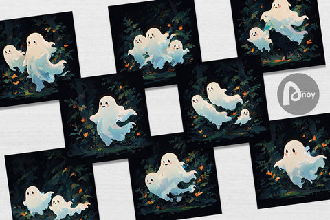 Digital Paper Spooky Halloween Ghosts Digital Pattern artnoy 