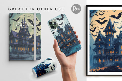 Digital Paper Spooky Haunted House Digital Pattern artnoy 