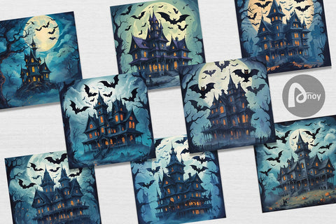 Digital Paper Spooky Haunted House Digital Pattern artnoy 