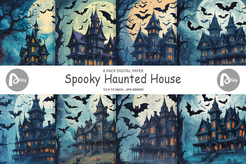 Digital Paper Spooky Haunted House Digital Pattern artnoy 