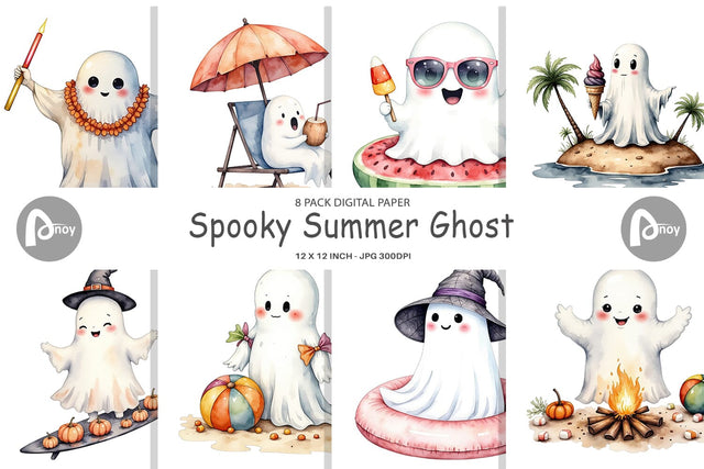 Digital Paper Spooky Summer Ghosts Digital Pattern artnoy 