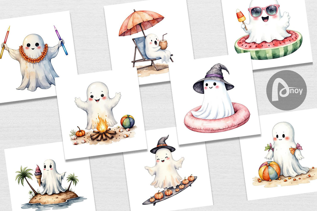 Digital Paper Spooky Summer Ghosts - So Fontsy
