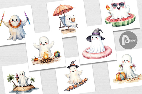 Digital Paper Spooky Summer Ghosts Digital Pattern artnoy 