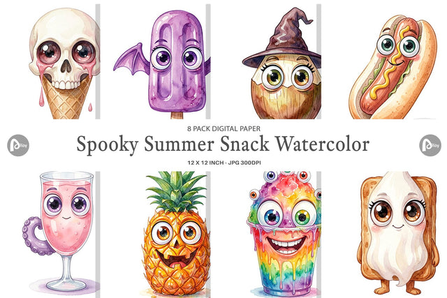 Digital Paper Spooky Summer Snack Watercolor Digital Pattern artnoy 