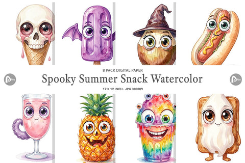 Digital Paper Spooky Summer Snack Watercolor Digital Pattern artnoy 