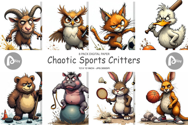 Digital Paper Sports Chaos Critters Digital Pattern artnoy 