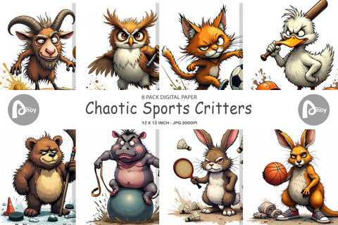 Digital Paper Sports Chaos Critters Digital Pattern artnoy 