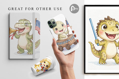 Digital Paper Spotted July 4th Parade Dino Digital Pattern artnoy 