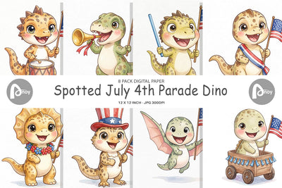 Digital Paper Spotted July 4th Parade Dino Digital Pattern artnoy 