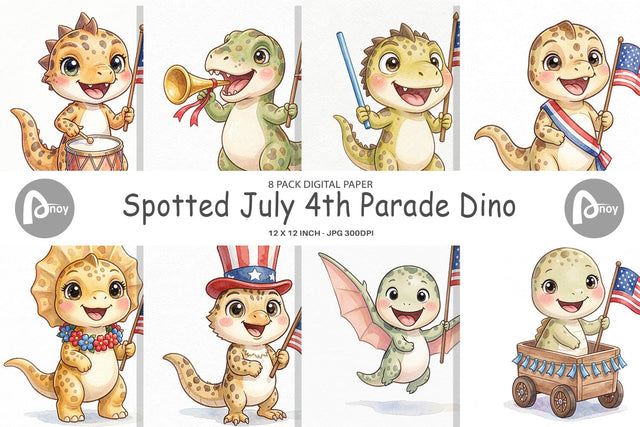 Digital Paper Spotted July 4th Parade Dino Digital Pattern artnoy 