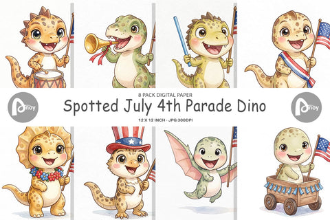 Digital Paper Spotted July 4th Parade Dino Digital Pattern artnoy 