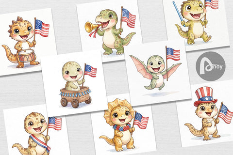 Digital Paper Spotted July 4th Parade Dino Digital Pattern artnoy 