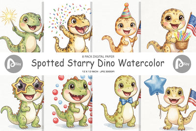 Digital Paper Spotted Starry Dino Watercolor Digital Pattern artnoy 
