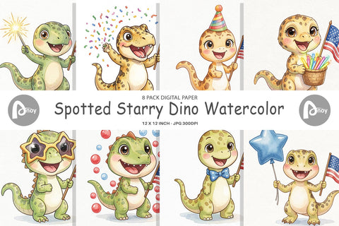Digital Paper Spotted Starry Dino Watercolor Digital Pattern artnoy 