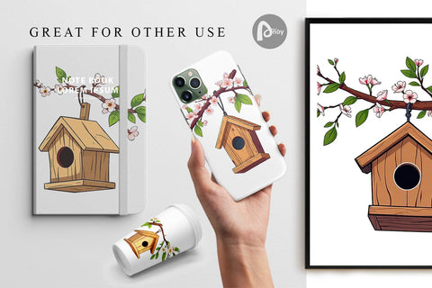 Digital Paper Spring Birdhouse Digital Pattern artnoy 