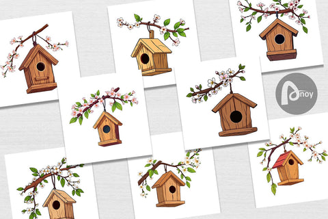 Digital Paper Spring Birdhouse Digital Pattern artnoy 