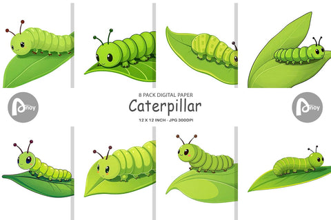Digital Paper Spring Caterpillar Digital Pattern artnoy 