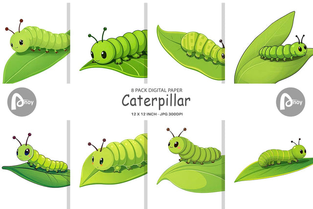 Digital Paper Spring Caterpillar Digital Pattern artnoy 