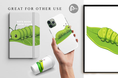 Digital Paper Spring Caterpillar Digital Pattern artnoy 