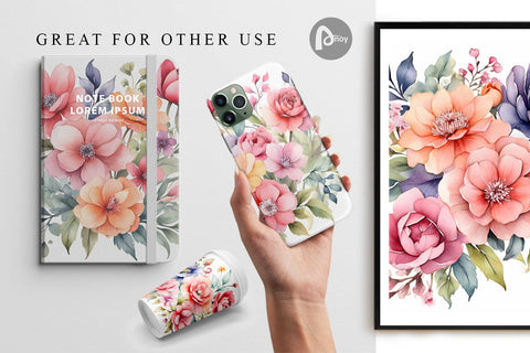 Digital Paper Spring Flowers Bouquet Sublimation artnoy 