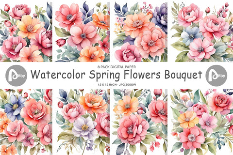 Digital Paper Spring Flowers Bouquet Sublimation artnoy 