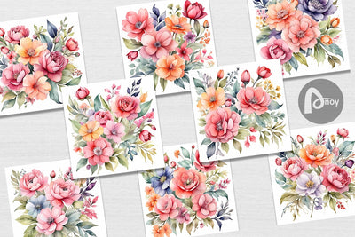 Digital Paper Spring Flowers Bouquet - So Fontsy
