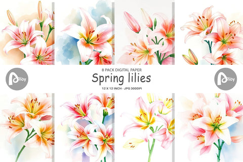 Digital Paper Spring lilies Digital Pattern artnoy 