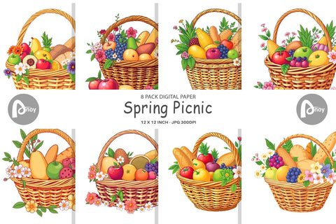 Digital Paper Spring Picnic Digital Pattern artnoy 