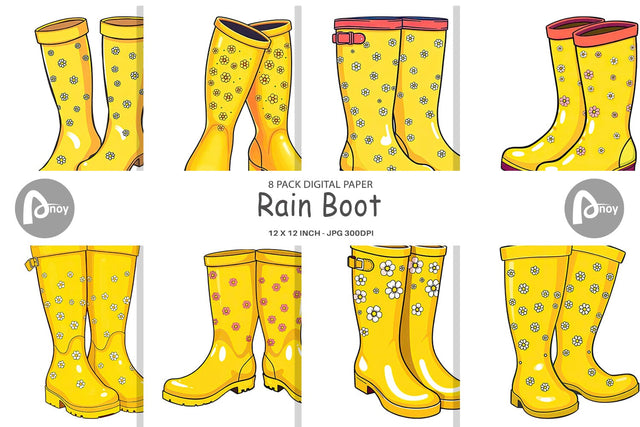 Digital Paper Spring Rain Boot Digital Pattern artnoy 