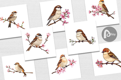Digital Paper Spring Sparrow Digital Pattern artnoy 