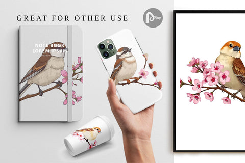 Digital Paper Spring Sparrow Digital Pattern artnoy 