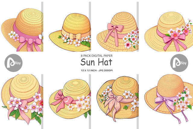 Digital Paper Spring Sun Hat Digital Pattern artnoy 