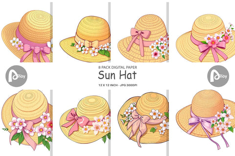 Digital Paper Spring Sun Hat Digital Pattern artnoy 