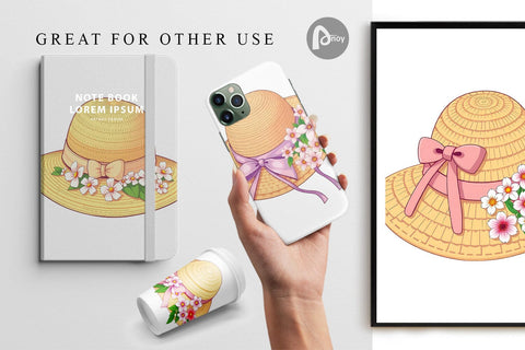 Digital Paper Spring Sun Hat Digital Pattern artnoy 