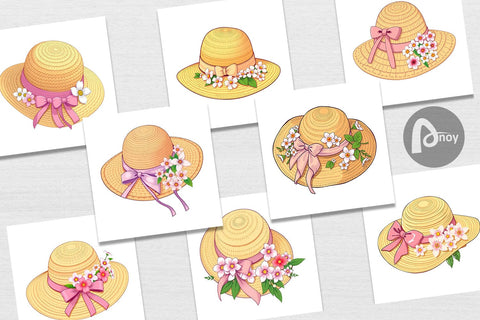 Digital Paper Spring Sun Hat Digital Pattern artnoy 