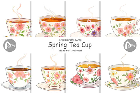 Digital Paper Spring Tea Digital Pattern artnoy 