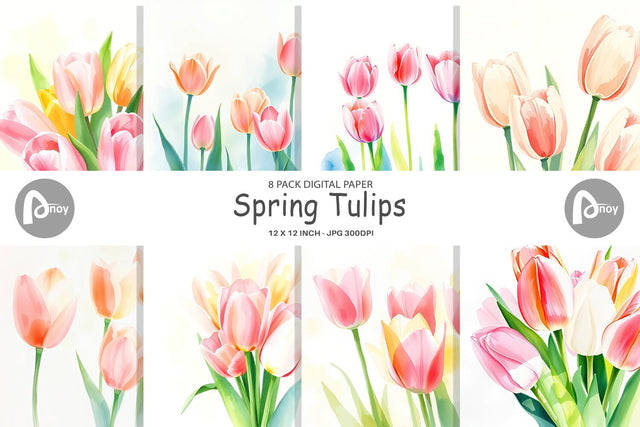 Digital Paper Spring Tulips Digital Pattern artnoy 