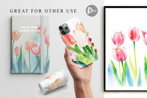 Digital Paper Spring Tulips Digital Pattern artnoy 