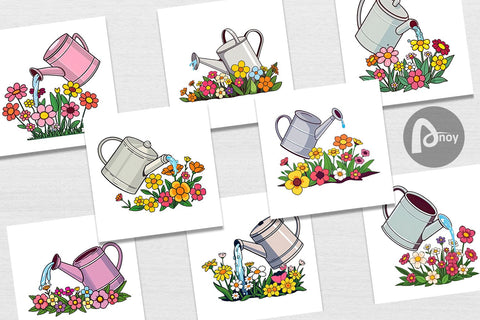 Digital Paper Spring Watering Can Digital Pattern artnoy 